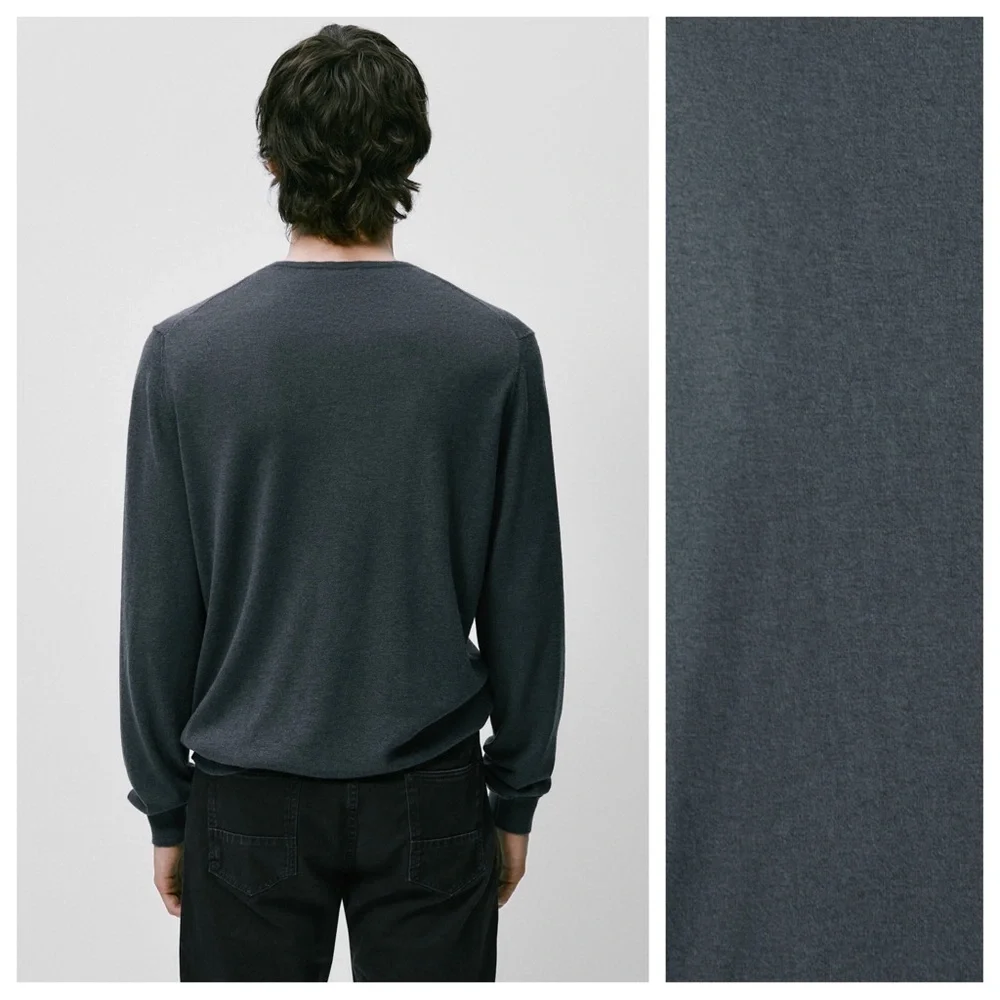 NWT. Massimo Dutti Man Gray Merino Wool/Cashmere Crew Neck Sweater. Size L.